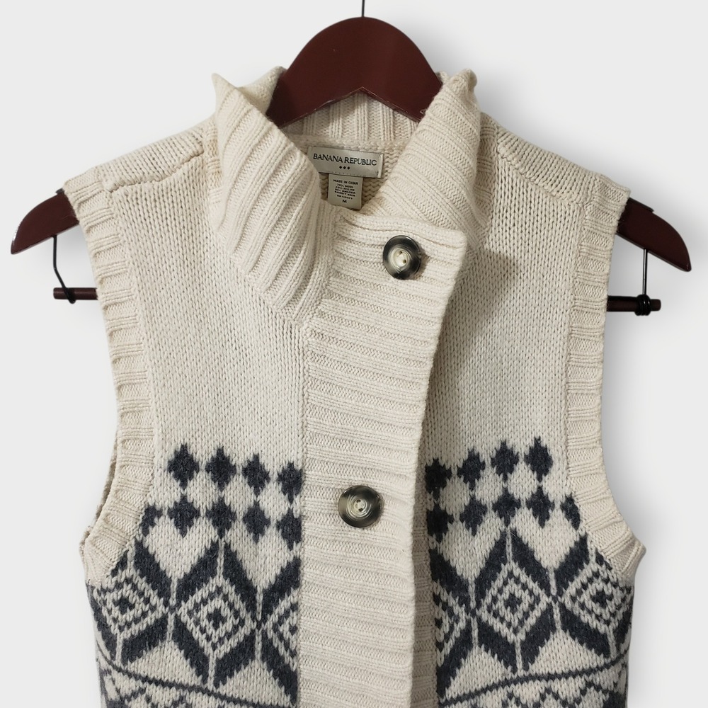 Vtg Banana Republic‎ Womens Fair Isle Wool Angora Sweater Vest Cream Sz M - Picture 2 of 11